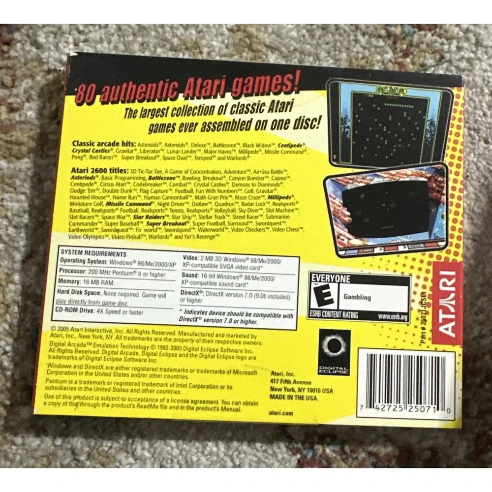 Atari: 80 Classic Games in One-PC CD ROM Software‎ (2005) Win 98/Me/2000/XP New